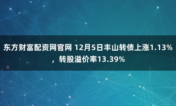 东方财富配资网官网 12月5日丰山转债上涨1.13%，转股溢价率13.39%