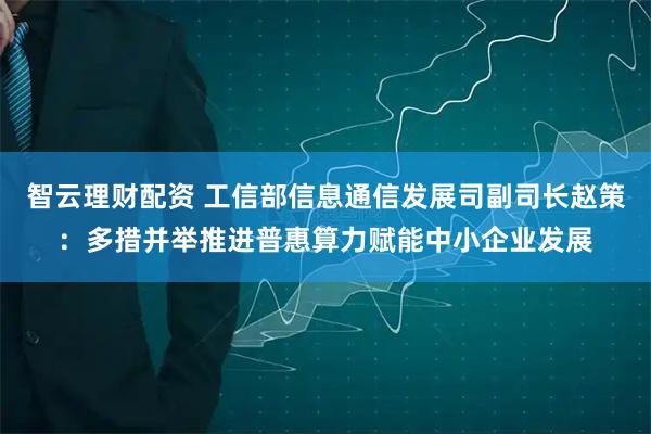 智云理财配资 工信部信息通信发展司副司长赵策：多措并举推进普惠算力赋能中小企业发展